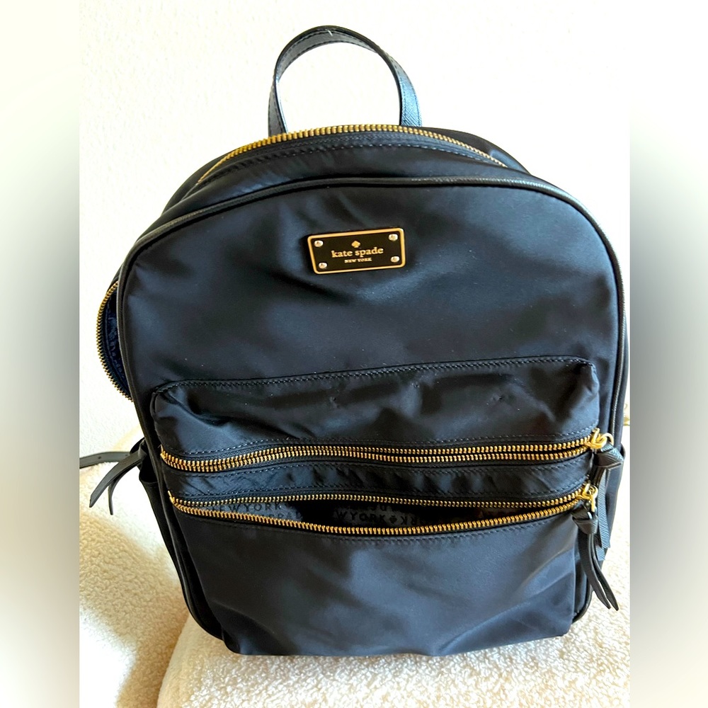 Beautiful black Kate Spade Backpack with external zippers